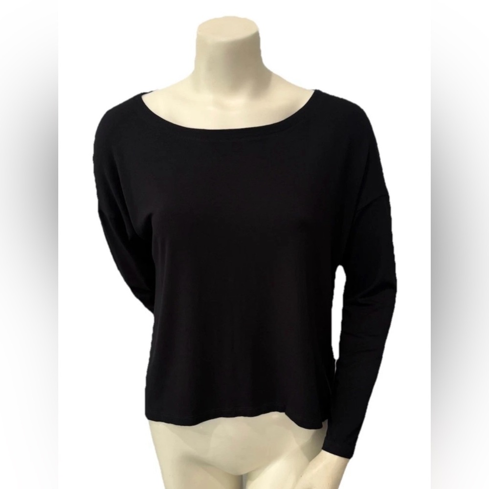 Eileen Fisher Women’s Black Long Sleeve Top Size M Rayon Lycra Stretch Casual